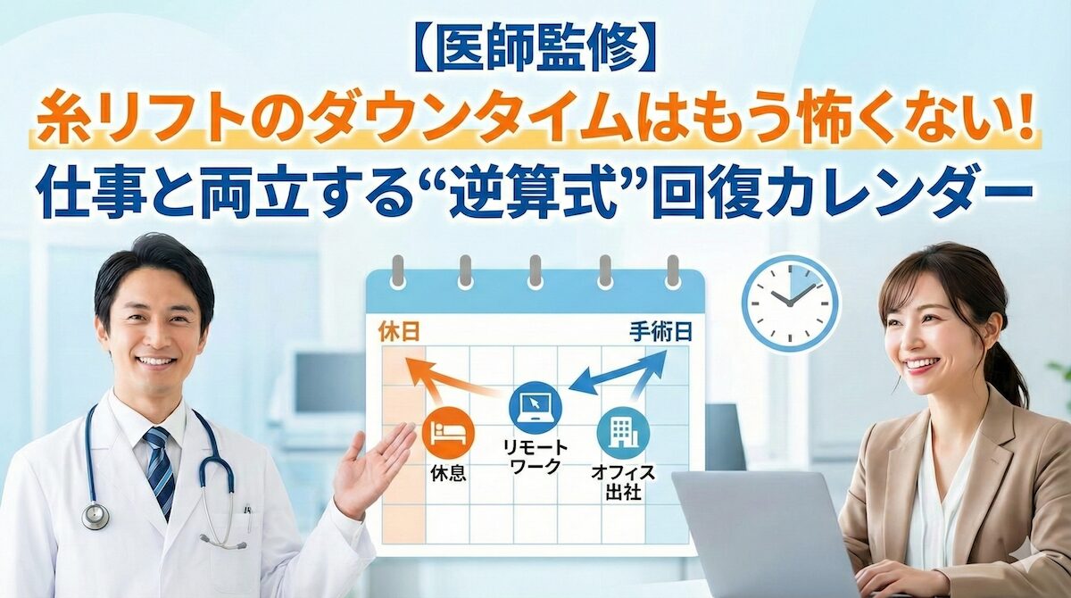 【医師監修】糸リフトのダウンタイムはもう怖くない!仕事と両立する“逆算式”回復カレンダーのアイキャッチ画像