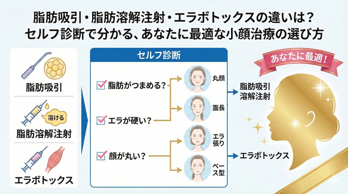 脂肪吸引・脂肪溶解注射・エラボトックスの違いは？セルフ診断で分かる、あなたに最適な小顔治療の選び方のアイキャッチ画像