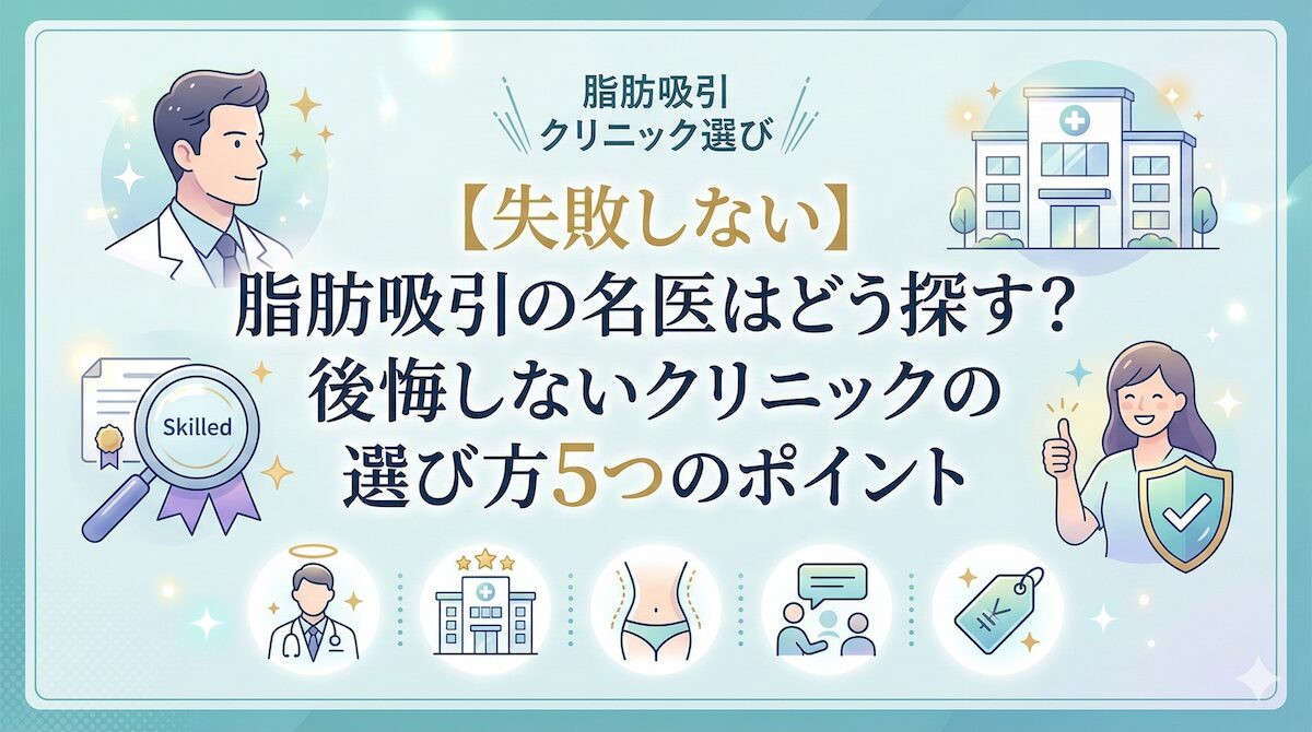 【失敗しない】脂肪吸引の名医はどう探す?後悔しないクリニックの選び方5つのポイントのアイキャッチ画像